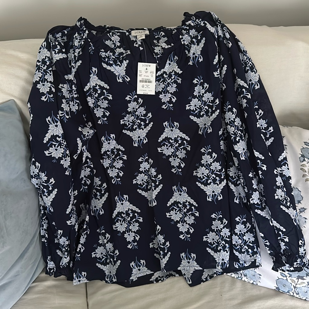 Jcrew Nwt Navy Floral Popover Top Size Medium (M)